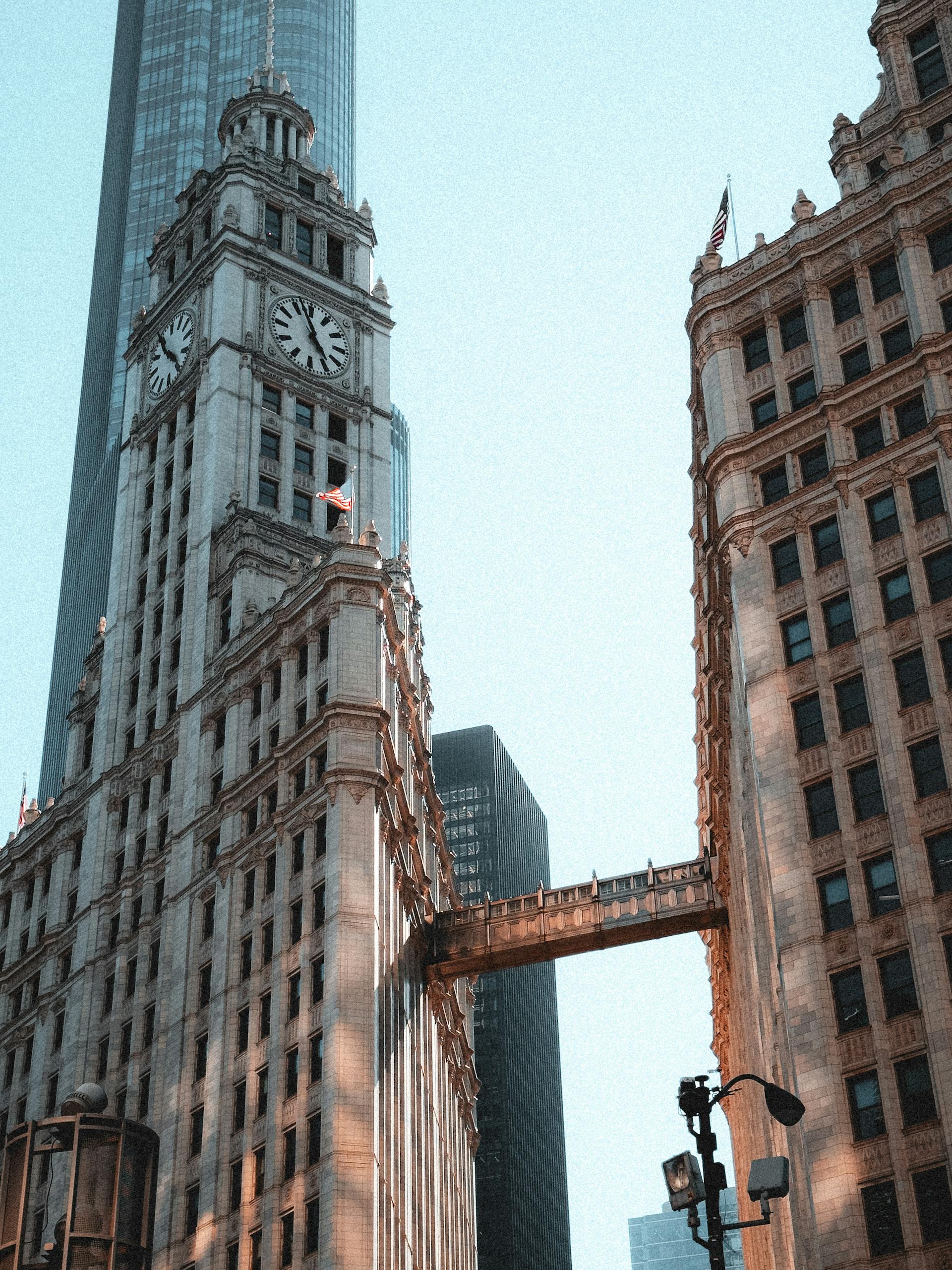 Wrigley Building Towers Connected by Skywalk